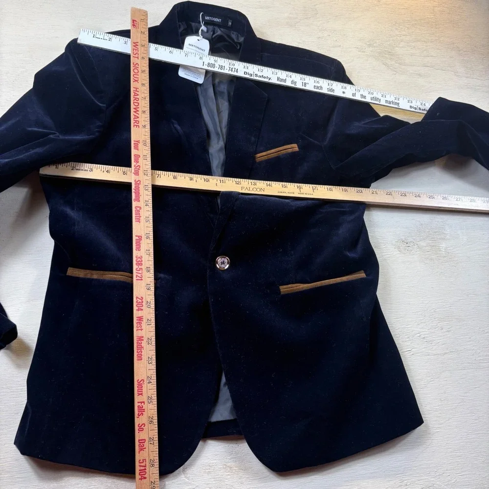 MRTOGENT Mens M Blue Velvet Blazer Jacket NEW 70s Austin Powers Liberace Retro